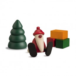 Miniaturset 1 / Weihnachtsmann auf Kante sitzend mit Baum und Geschenken